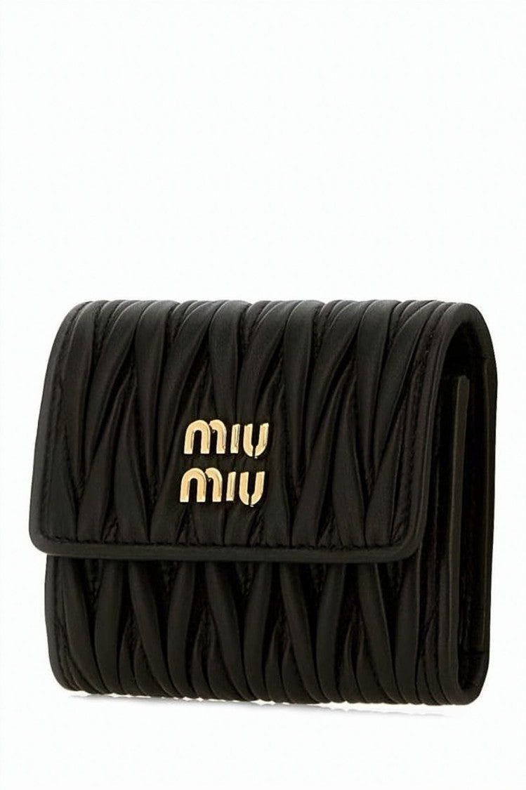 Miu Miu Compact Quilted Nappa Leather Wallet With Gold-Tone Logo Plaque