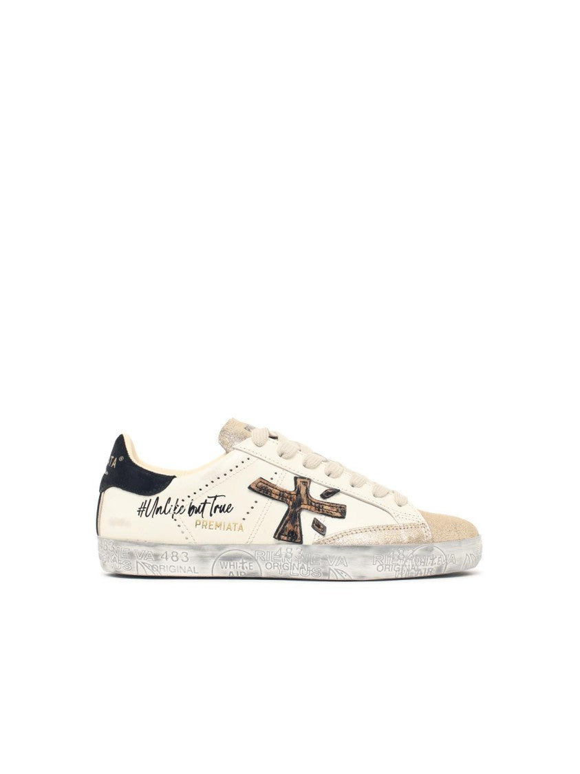 Premiata White Stevend Leather Low-Top Sneakers