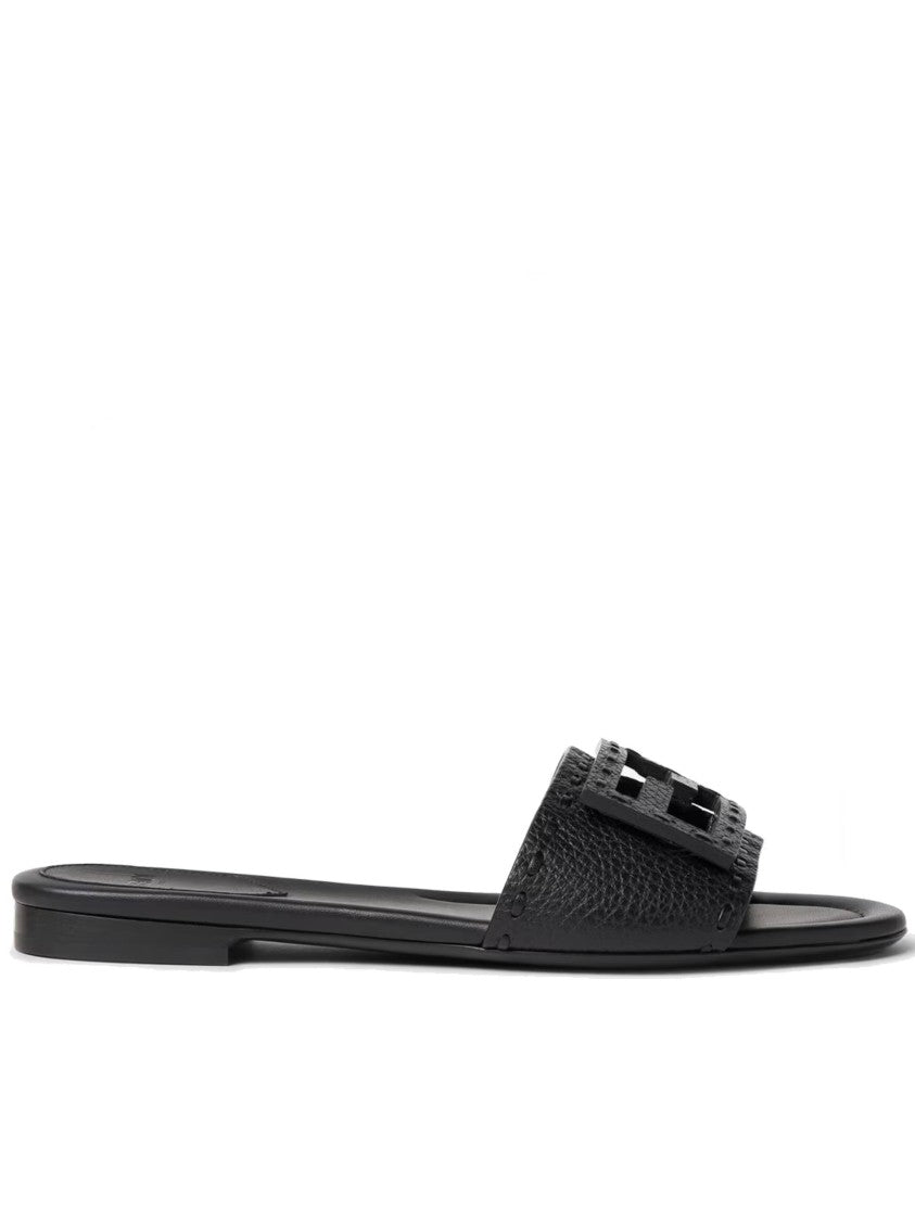 Fendi Textured Black Slide Sandal With Geometric Cut-Outs