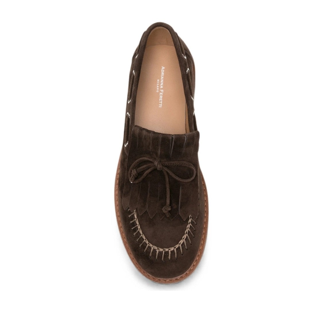 Adrianna Feretti Brown Decorative Fringe Bow Suede Loafers