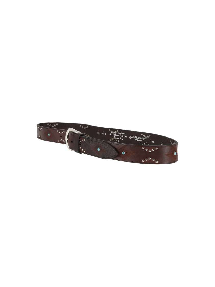 Alberto Luti Laser-Etched Leather Studded Belt