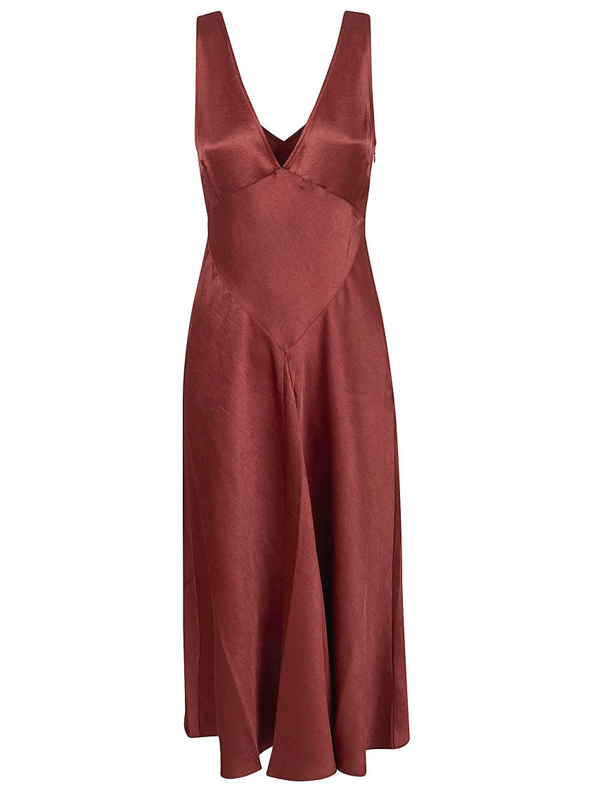Polo Ralph Lauren Calf-Length Satin A-Line Dress With V-Neck And Refined Finish