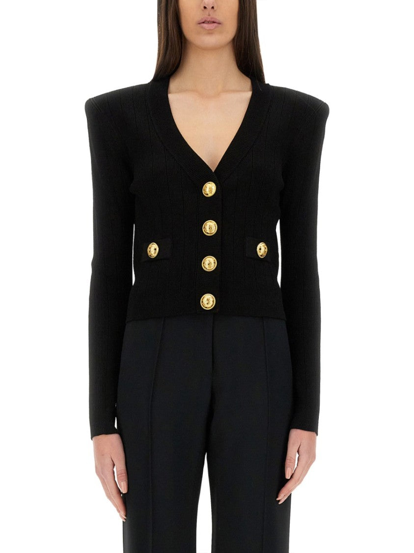 Balmain Cropped Cardigan With Deep V-Neckline