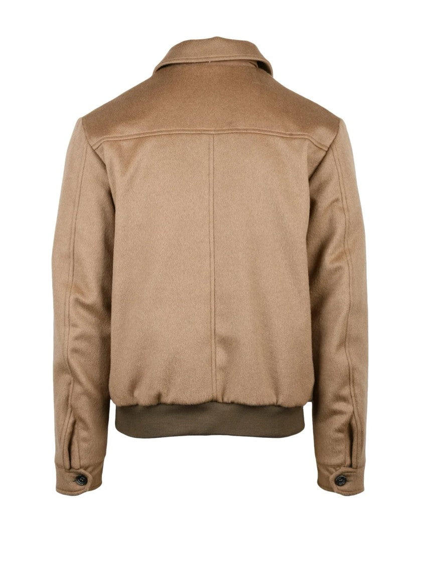 Luigi Borrelli Napoli Beige Wool-Cashmere Aviator Jacket