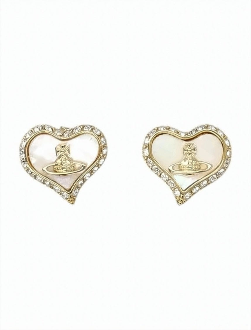 Vivienne Westwood Heart-Shaped Gold-Tone Earrings With Mother-Of-Pearl Inlay