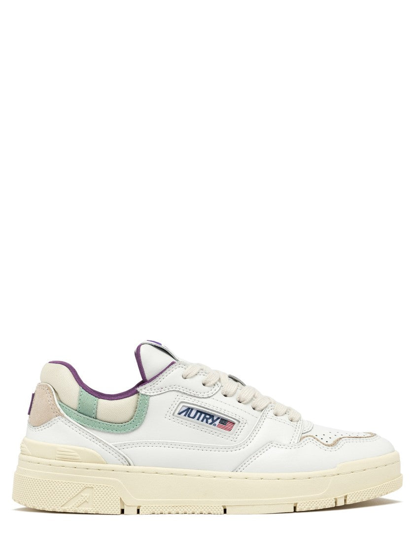 Autry White Leather Low-Top Sneakers With Aquamarine Accents