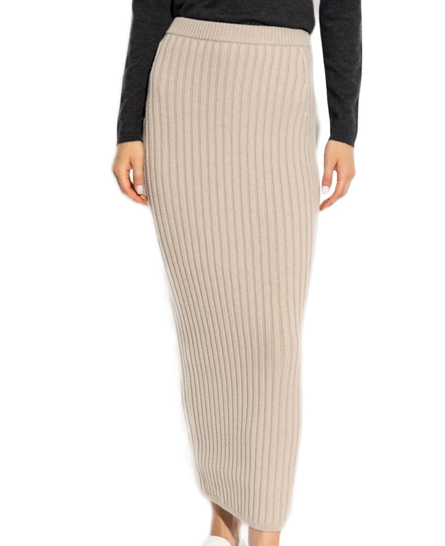 Max Mara Ribbed Beige Midi Skirt With Fitted Silhouette