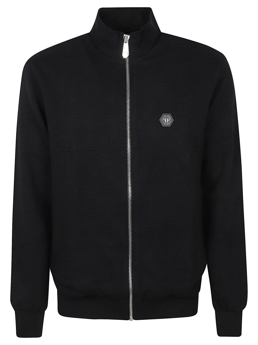 Philipp Plein Zip-Up Jacket With High Collar And Embossed Pattern
