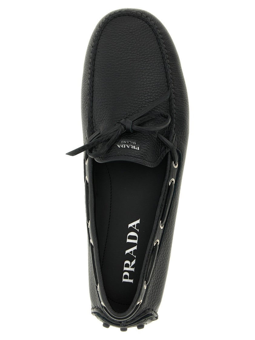Prada Hammered Leather Loafers With Enamelled Logo