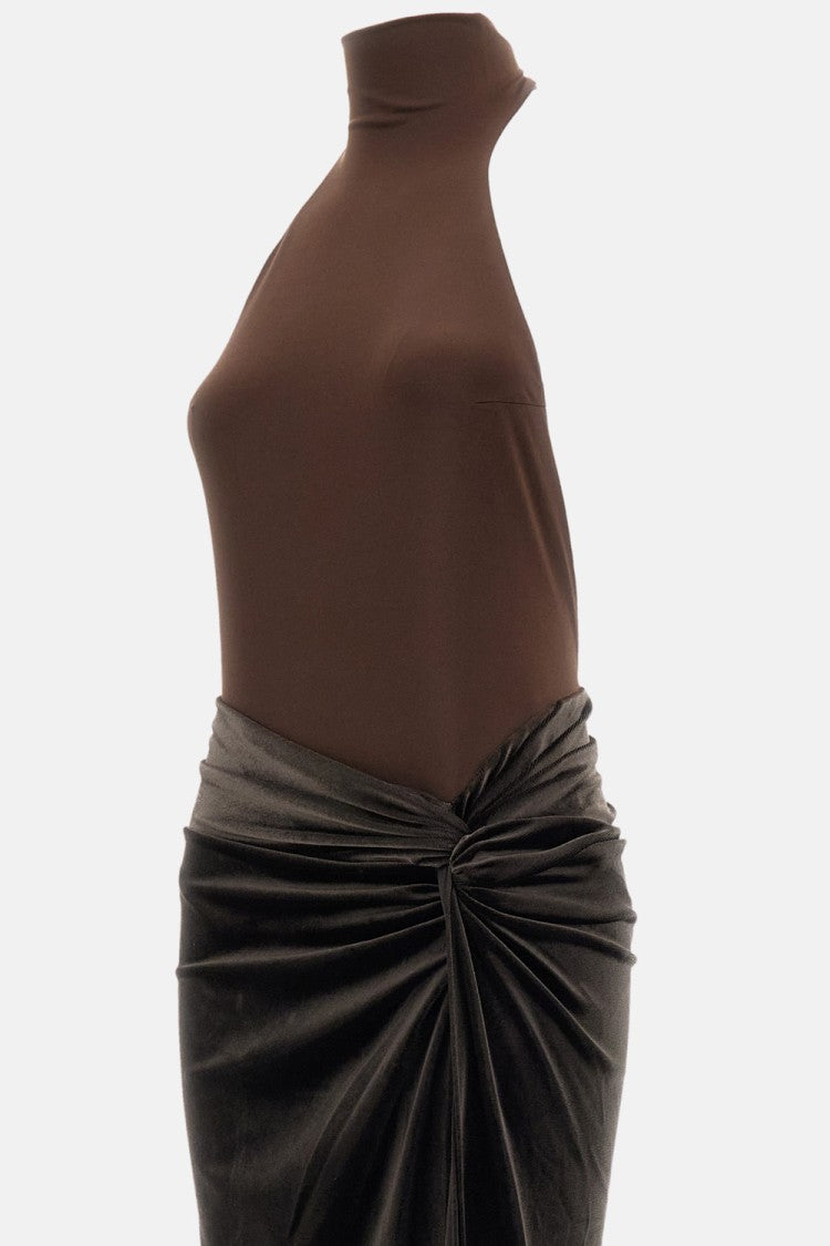 The Andamane Brown Jessie Halter Stretch Maxi Dress