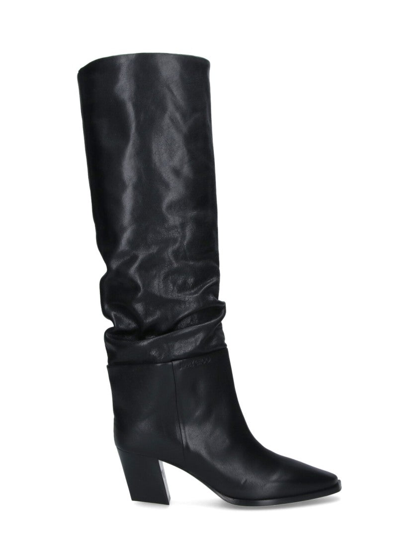 Jimmy Choo Pointed Toe Slouchy Calf Leather Boots