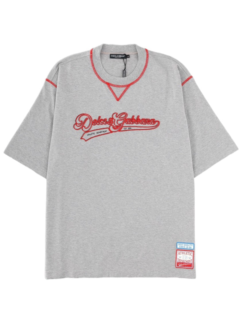 Dolce & Gabbana Embroidered Logo Cotton Red Stitching T-Shirt