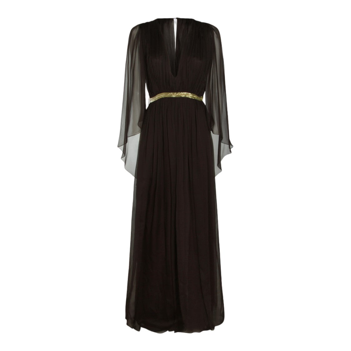 Alberta Ferretti Maxi Dress With Deep V-Neckline And Sheer Sleeves
