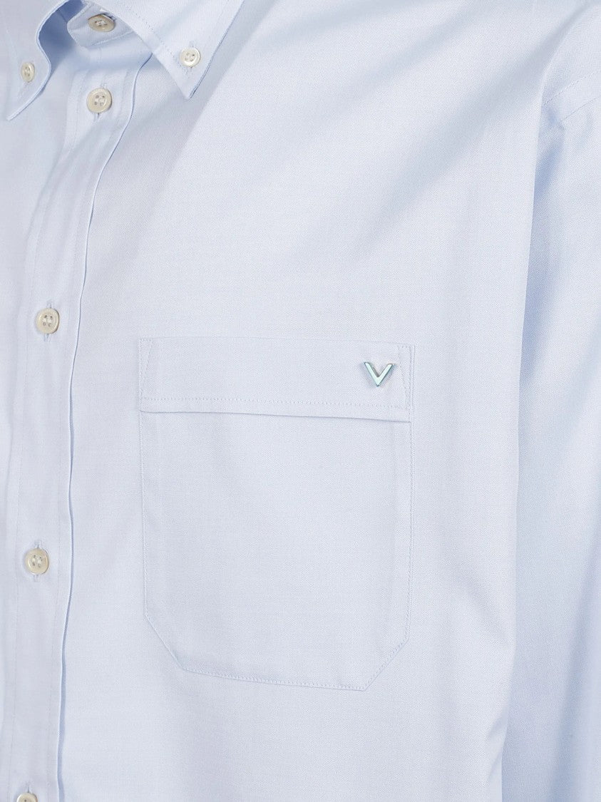 Valentino Structured Long-Sleeve Button-Down Shirt With Metallic Logo