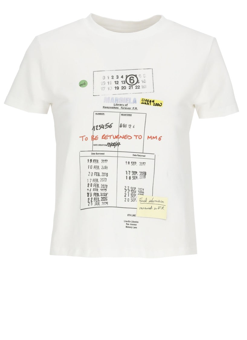 Mm6 By Maison Margiela White Cropped Printed Cotton T-Shirt