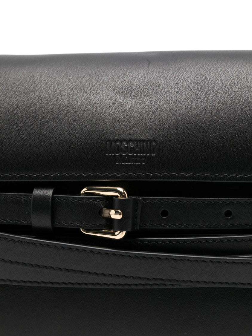 Moschino Fold-Over Nappa Leather Shoulder Bag With Gold
