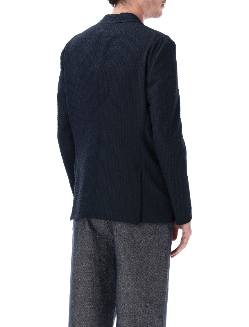 Emporio Armani Seersucker Classic Notch Lapel Blazer