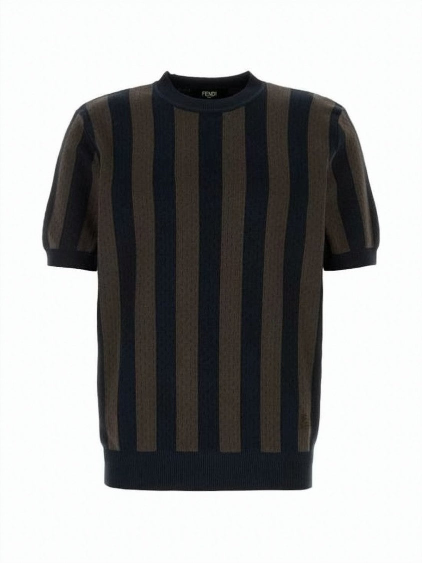Fendi Short-Sleeved Striped Sweater With Ribbed Details