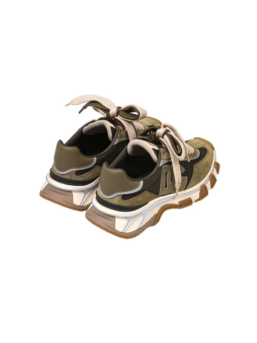 Dolce & Gabbana Olive Green Black Panels Low-Top Sneakers