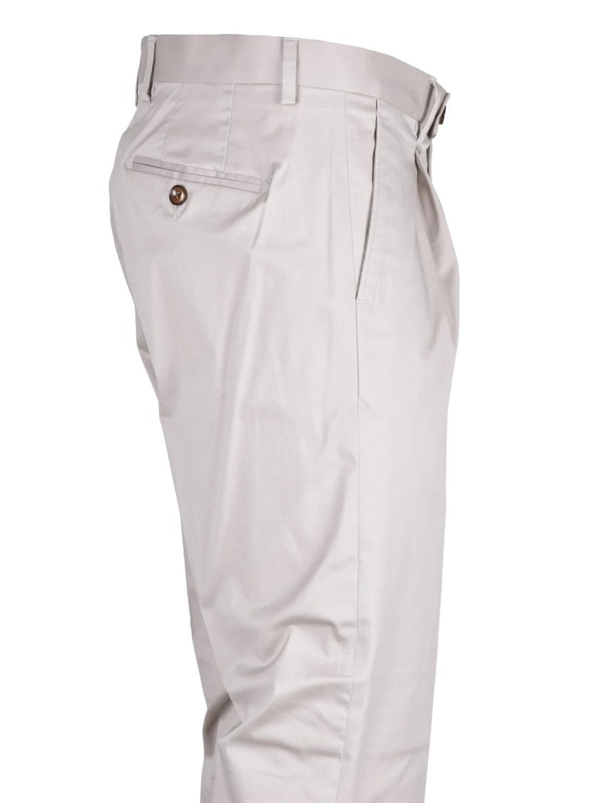 Lab 001 White Stretch Cotton Pleated Formal Pants
