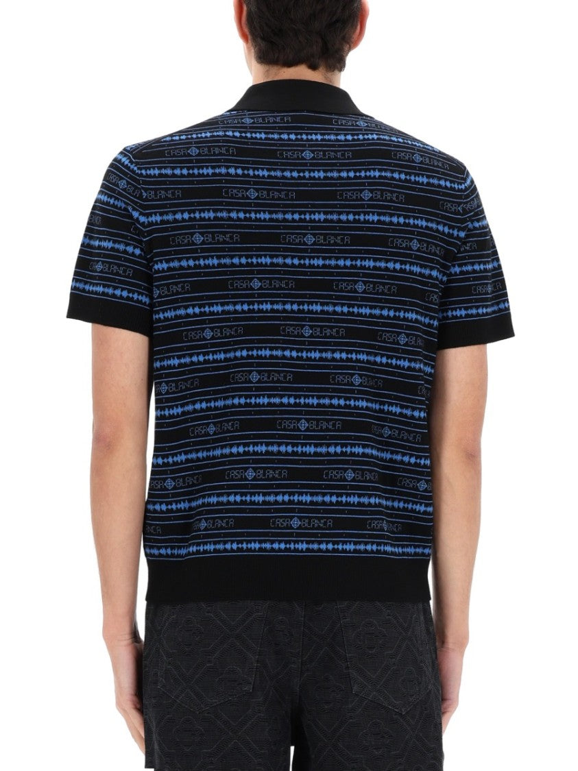 Casablanca Sound Wave Stripe Printed Polo Shirt