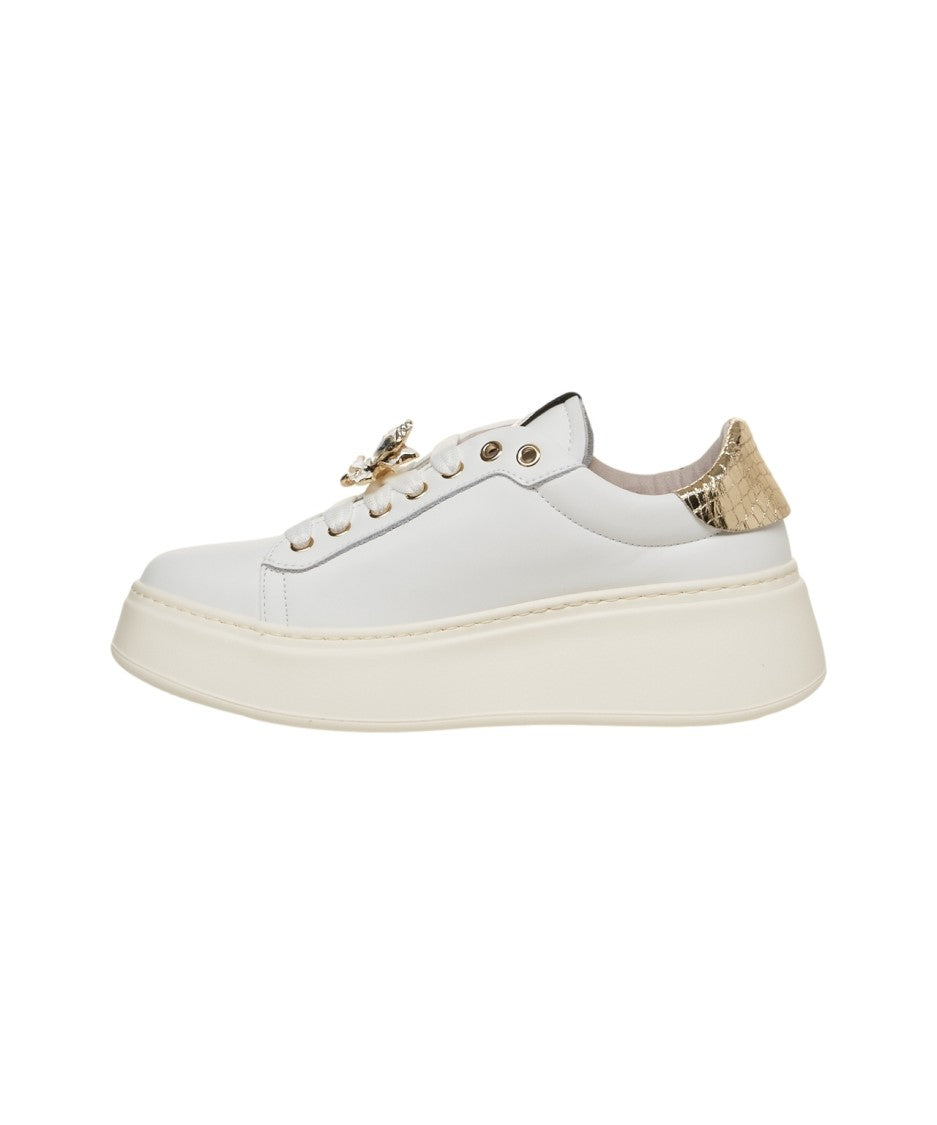 Gio+ White Leather Sneakers With Sparkling Snake-Effect