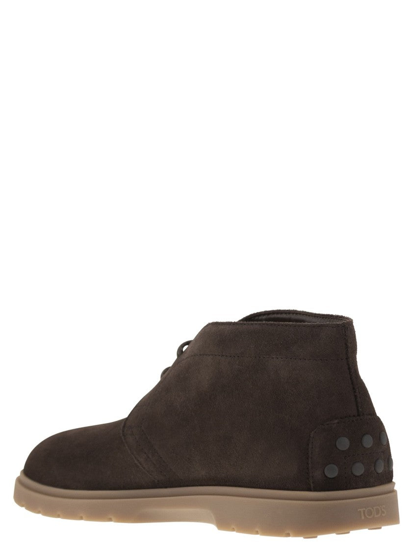 Tod's Rich Suede Ankle Boots With Embossed Monogram