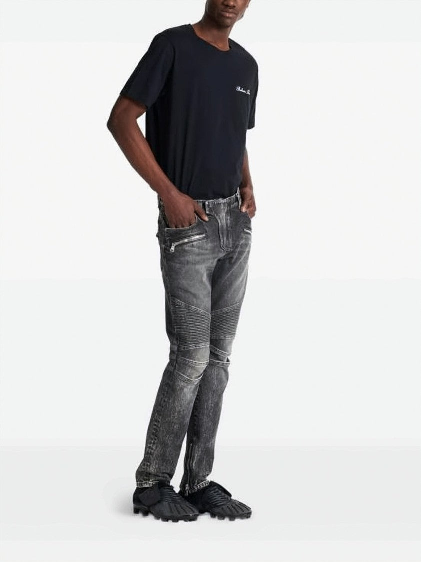Balmain Slim-Fit Biker Jeans With Ribbed Detailing And Zippered Pockets