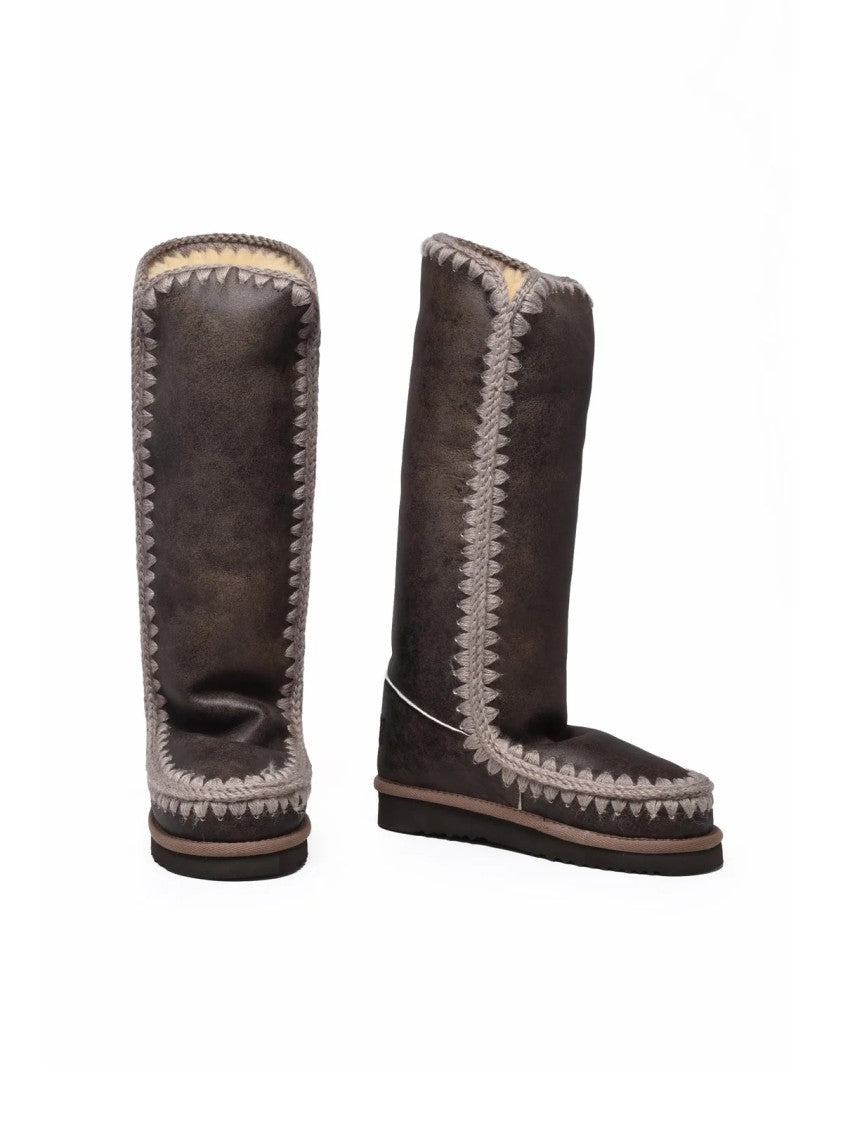 Mou Brown Leather Wool Eskimo Boots