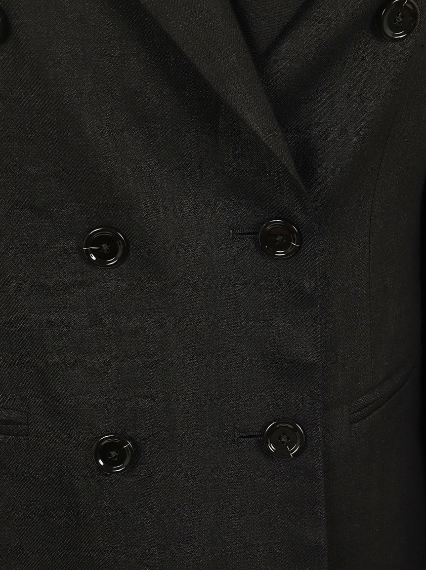 Lardini Double-Breasted Black Linen Blazer With Peak Lapels