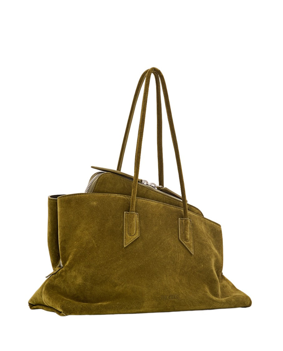 The Attico Medium Olive Green Suede Leather Top Handle Bag