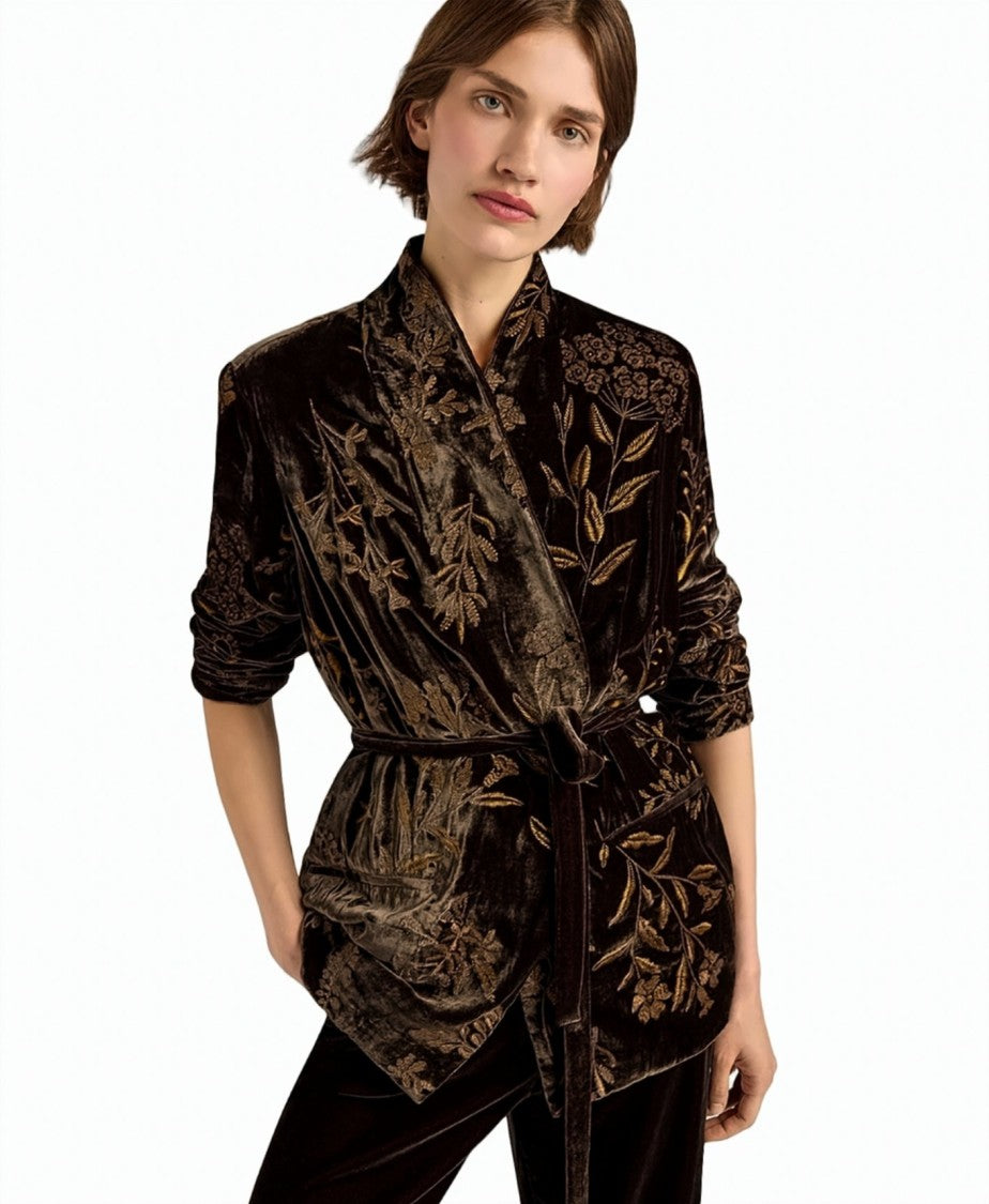 Momonì Dahlia Embroidered Lurex Viscose-Silk Velvet Tuxedo Blazer