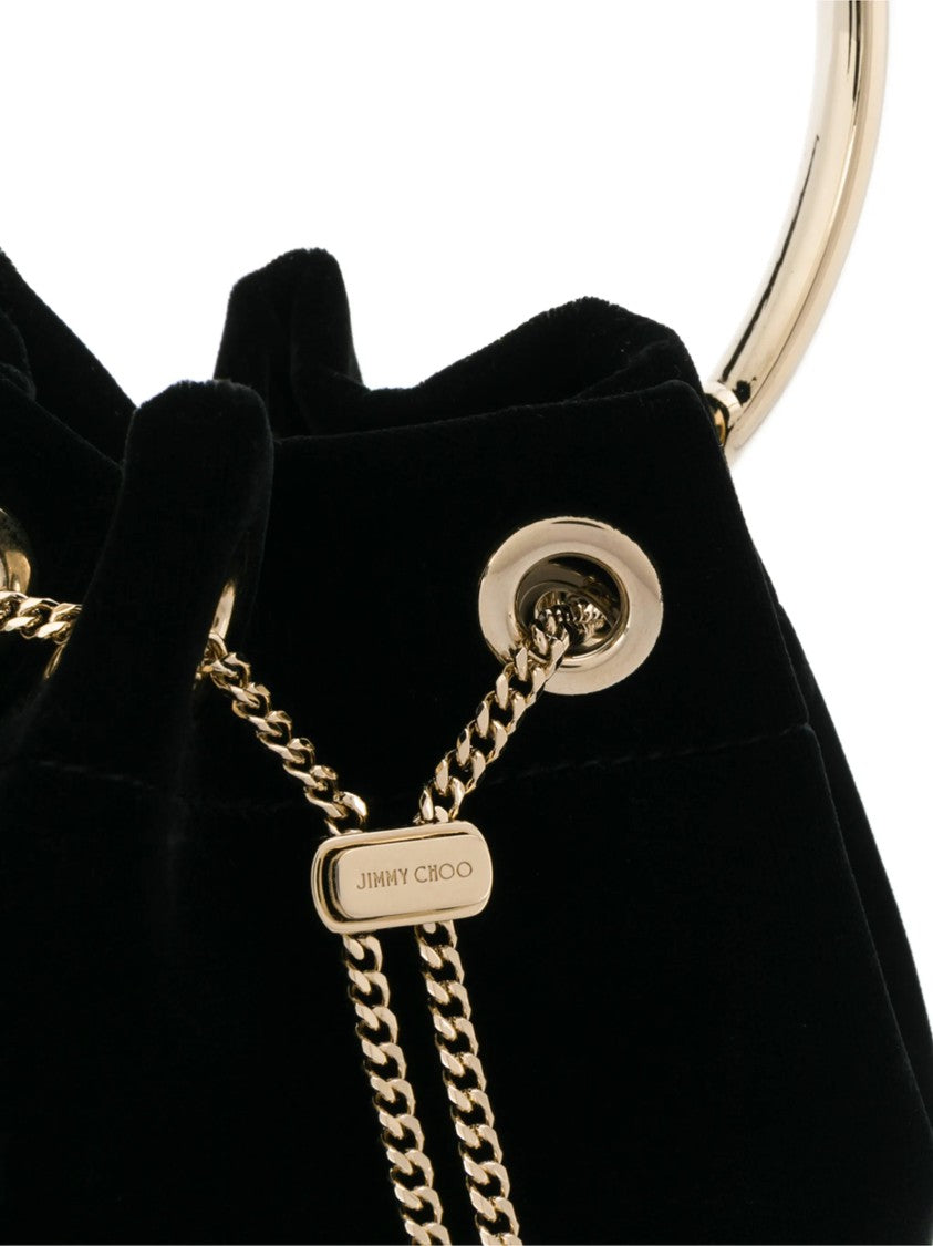 Jimmy Choo Black Velvet Bucket Bag With Gold-Tone Accents
