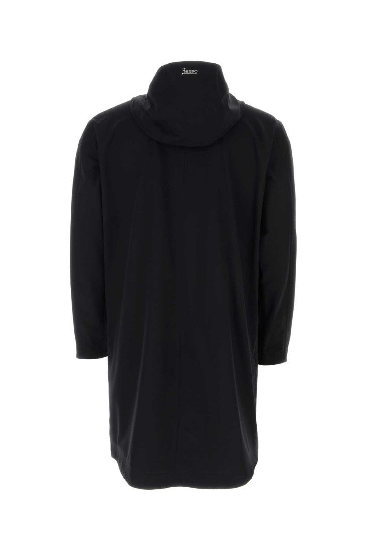 Herno Black Stretch Nylon Overcoat