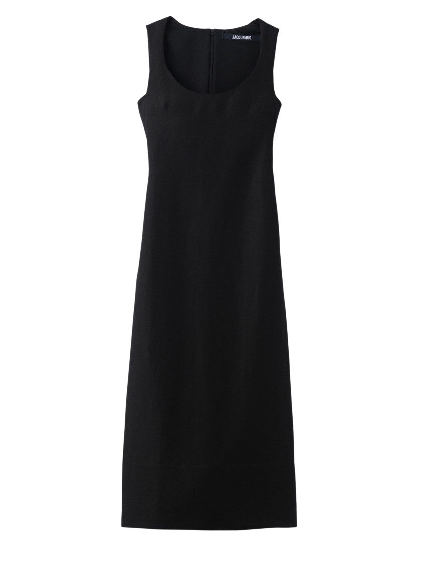 Jacquemus Black Fitted Pleated Apron Midi Dress