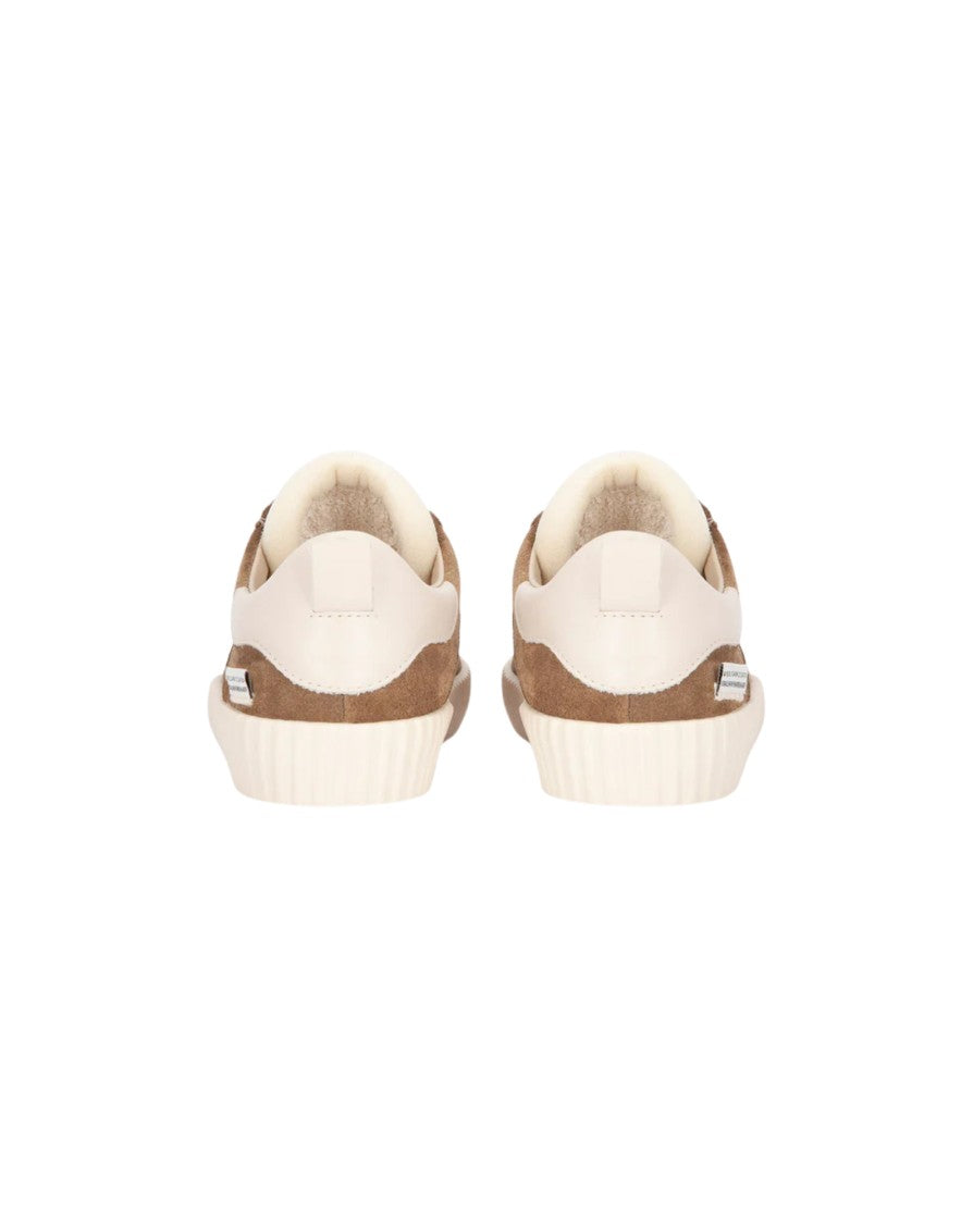Springa Taupe Wavy Suede Sneakers With Stitched Logo