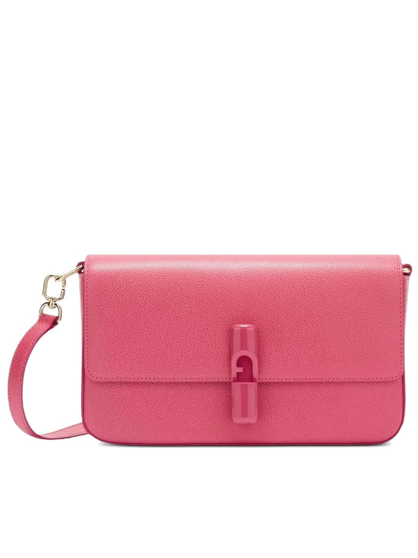 Furla Iride S Textured Pink Leather Shoulder Bag
