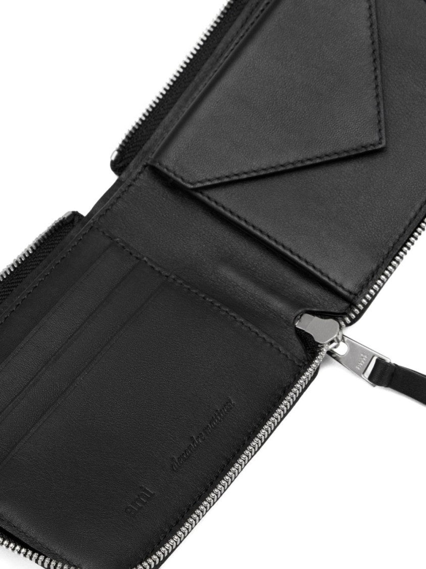 Ami Paris Black Monogram Coin Pocket Leather Wallet