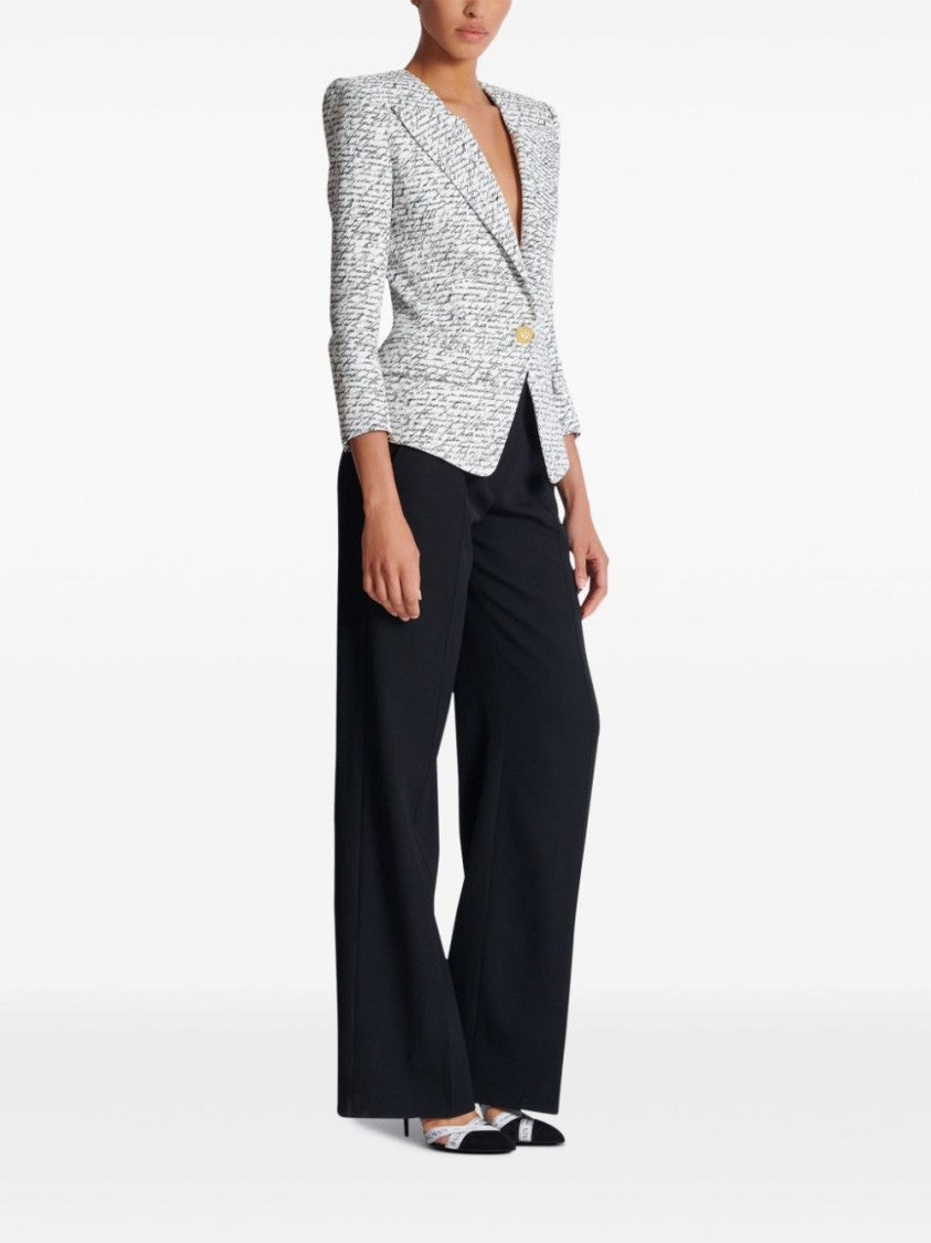 Balmain White Script Print Tailored Jacket