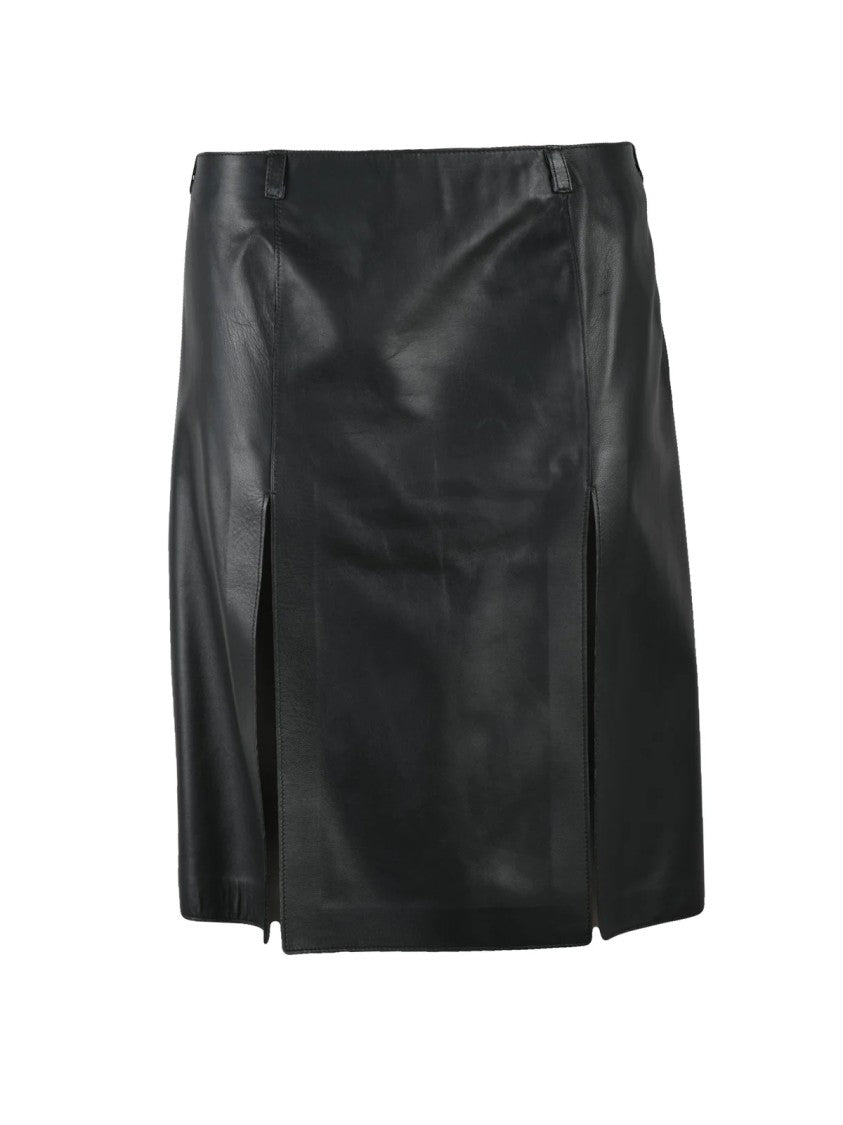 The Attico Black Leather Women Longuette Skirt