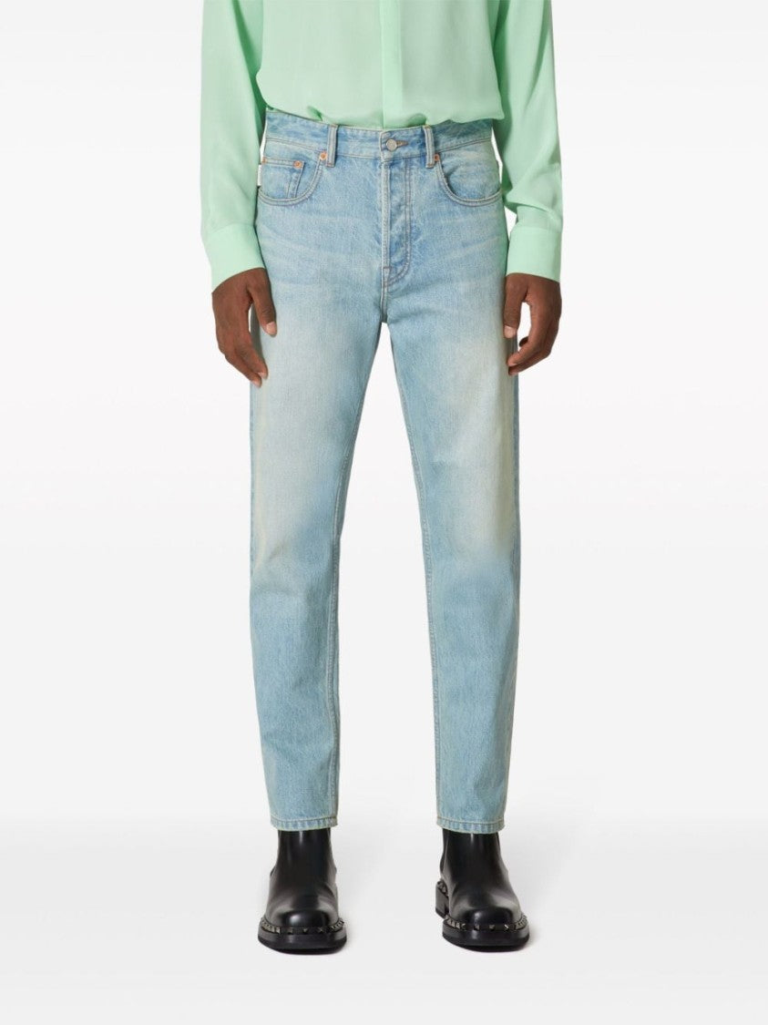 Valentino Garavani Mid-Rise Tapered Leg Denim Trousers