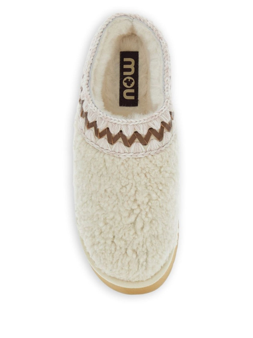Mou Two-Tone Crochet Wool Slip-On Sandals With Plush Shearling