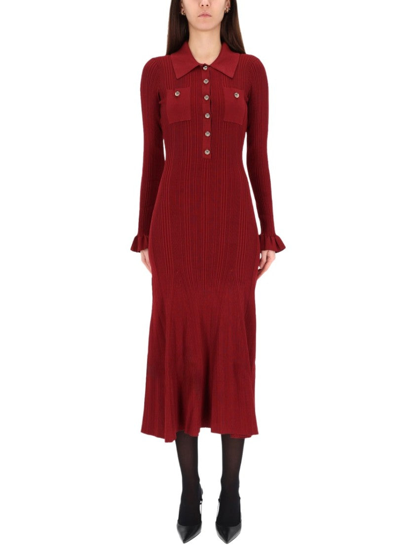 Self-Portrait Ribbed Flared Collar Midi Dress