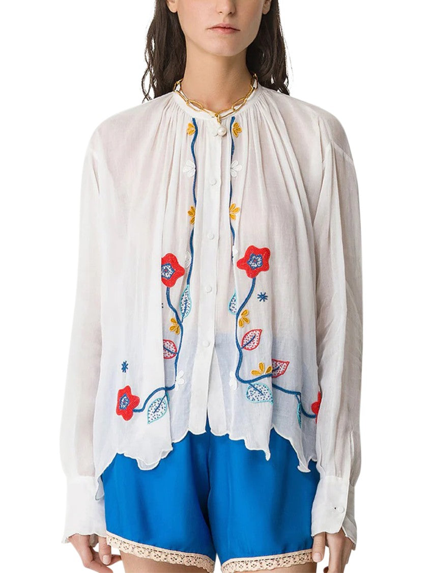 Forte Forte Muslin Bohemian Shirt With Floral Embroidery