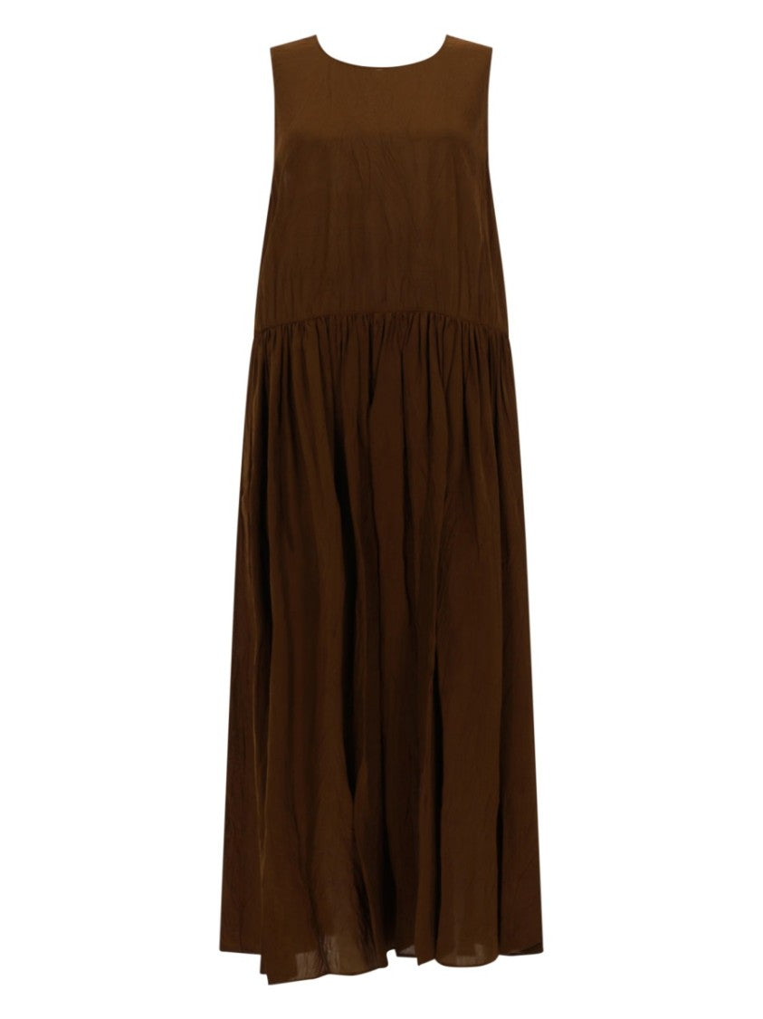 Uma Wang Brown Midi Dress With Gathered Waist And Relaxed Fit
