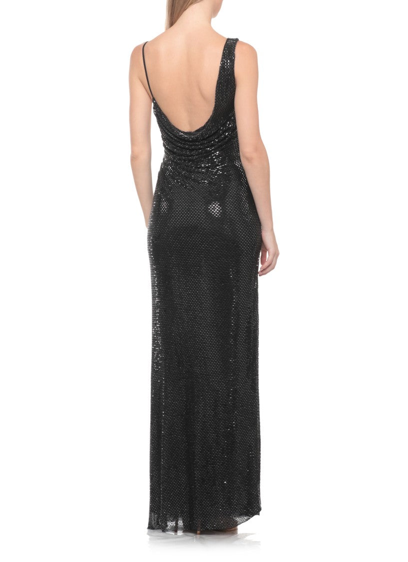 Self-Portrait Rhinestone-Embellished Asymmetric Maxi Dress