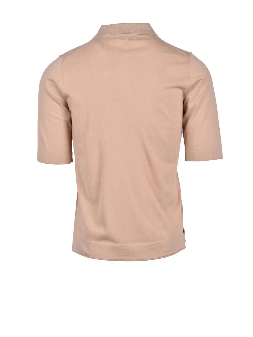Ballantyne Beige Refined Texture Cotton Knit Polo Shirt