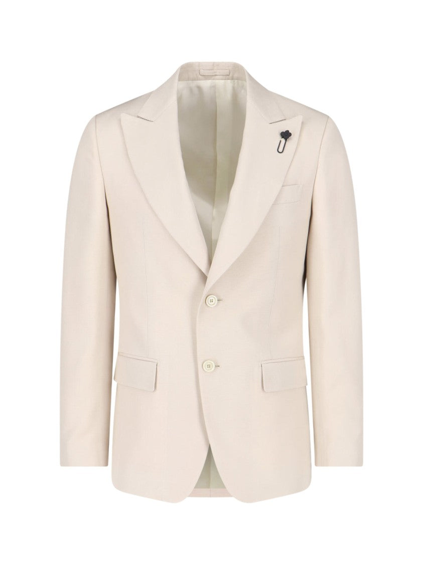 Lardini Cream Single-Breasted Viscose Blazer