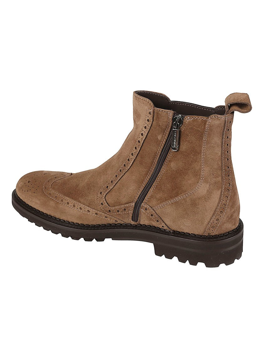 Baldinini Brown Suede Brogue Elastic Panel Ankle Boots