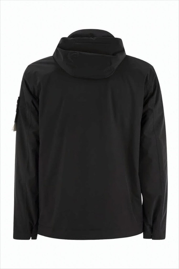 Stone Island Black Padded Jacket With Hood And Logo Patch